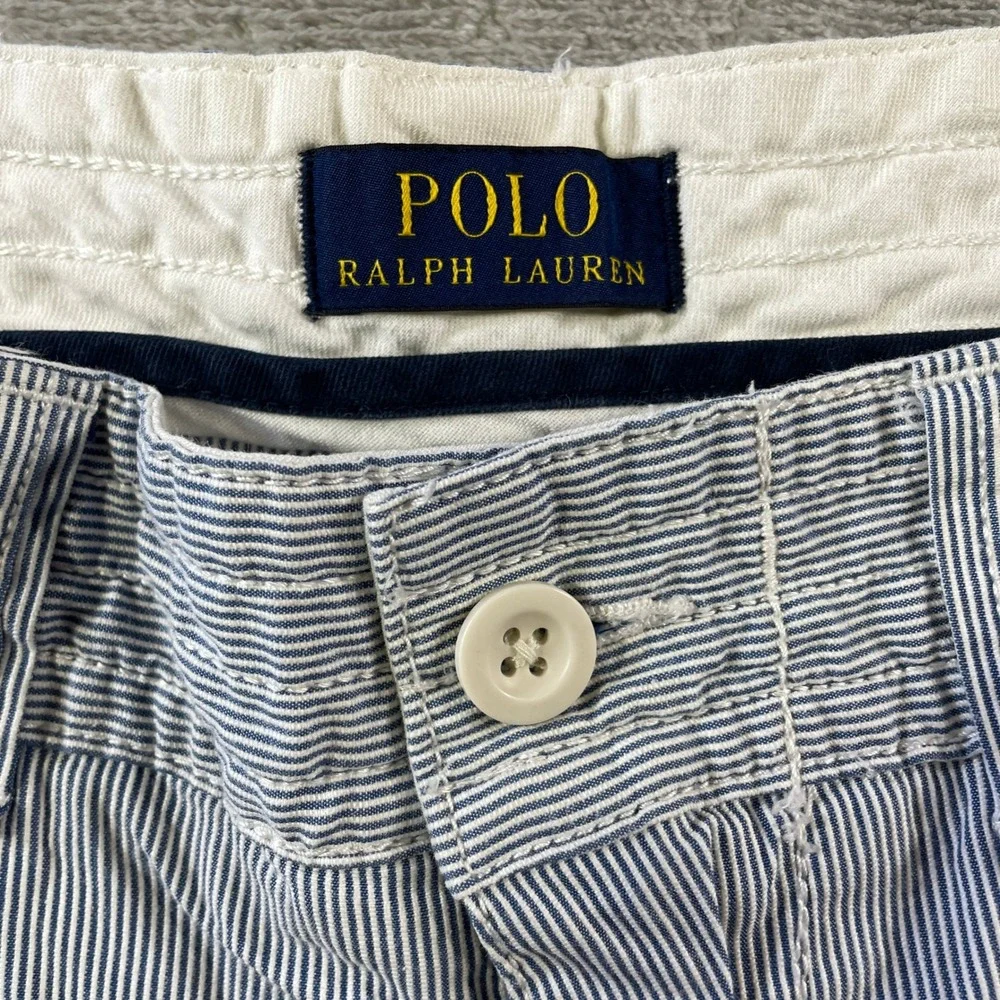 Polo Ralph Lauren Cargo Shorts Mens 30 Blue Coastal Beach Seersucker Hickory